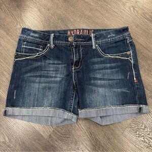 Hydraulic Jean Shorts, Women’s Size 11/12, Y2K Punk, Embroidery